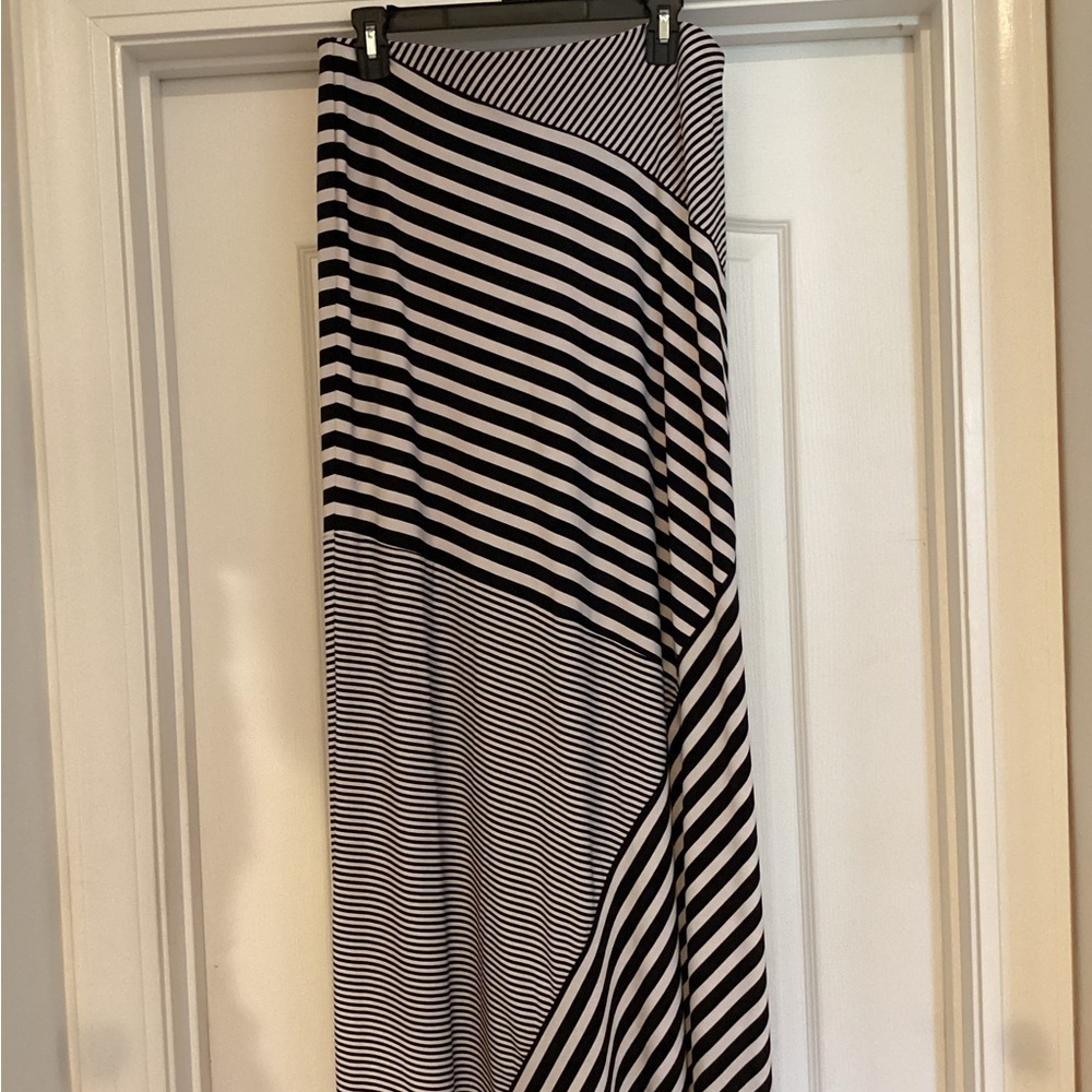 Premise Asymmetrical Black and White Striped Skirt